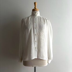 Vintage 1970s JAEGER Sheer Celtic Knot Jacquard Blouse / S/M